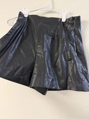 Zara Black Faux Leather Flared Skirt